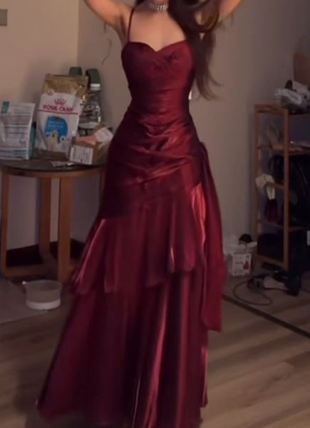 Elegant Mermaid Spaghetti Straps Burgundy Chiffon Long Prom Dress Form ...