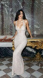 Sparkly Sequin Halter Mermaid Long Party Dress Birthday Prom Dress HZ0311