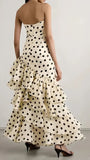 Strapless Mermaid Long Prom Dresses Dots Ruffle Sleeveless Party Dress HZ0311