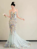 Princess Mermaid Sweetheart Lace Floral Long Prom Dress Fashion Aesthetic For Teens Formal Dresses Party Outfits Prom Gown HZ0311