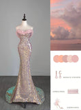 Modest Mermaid Sweetheart Pink Sequin Long Prom Dresses Night Semi Formal Dresses HZ0311