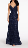 3D Floral Embroidered Strappy Back Trumpet Dress Prom Dresses Backless With Sweep Train HZ0311