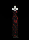 Modest Mermaid Sweetheart Black Red Floral Chiffon Beaded Senior 80s Prom Dresses High School Long Formal Dress HZ0311