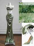 Romantic Mermaid Strapless Sage Green With Ruffles Long Prom Dresses Impress 18th Birthday Outfits Party Gown HZ0311