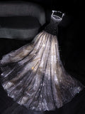 Princess Mermaid Strapless Black Sequined Long Formal Evening Dress Formal 18th Birthday Gowns Prom Dresses HZ0311