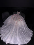 Princess Ball Gown Strapless Pink Floral Tulle Long Formal Evening Dress Formal 18th Birthday Gowns Prom Dresses HZ0311