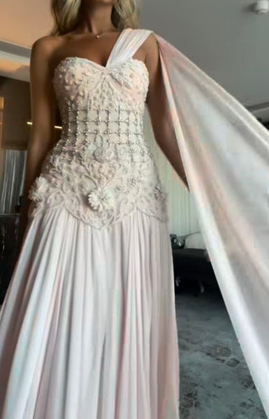 Luxurious Mermaid One Shoulder Pink Chiffon Sleeveless Beadings Floor ...