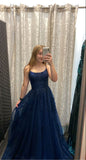 Modest A line Spaghetti Straps Lace Long Formal Prom Floral Applique Evening Dress HZ0311