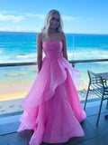 Elegant Ball Gown Strapless Dusty Orange Tulle Evening Women Party Dresses Long Formal Prom Dress 16 Birthday Gown HZ0311