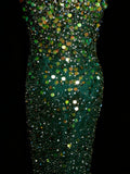 Vintage Mermaid Spaghetti Straps Green Sequin With Beads Bodice College Formal Outfit Long Prom Graduation Dresses For Teens HZ0311