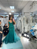 Timeless Spaghetti Straps Dark Green Mermaid Inspo Formal Party Gowns Long Prom Dress HZ0311