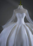 Timeless Wedding Dresses Ball Gown High Neck Satin Beaded Brides Dress Court Train Fitted Long Bridal Gowns HZ0311