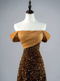 Modest A line Off The Shoulder Sequins College Formal Outfit Long Prom Graduation Dresses For Teens HZ0311
