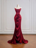 Romantic Mermaid Strapless Burgundy With Ruffles Long Prom Dresses Impress 18th Birthday Outfits Party Gown HZ0311
