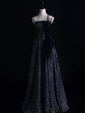 Classy A line Strapless Black Sequins College Formal Outfit Long Prom Graduation Dresses HZ0311