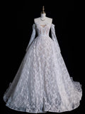 Fairytale Fantasy Art Wedding Dresses Ball Gown Sweetheart Lace White With Long Sleeves Train Brides Dress Fitted Bridal Gowns HZ0311