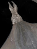 Princess Mermaid Halter Champagne Sequins Long Prom Dresses Evening Outfits Formal Dress HZ0311