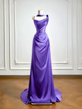 Simple Mermaid Grape Satin Asymmetrical Neck Prom Dresses Long Evening Formal Gown With Scarf Party Gowns HZ0311
