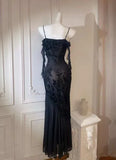 Vintage Mermaid Spaghetti Straps Black Lace Prom Dresses Formal Dress 18th Birthday Outfits Prom Gown HZ0311