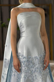Cute Light Blue Floral Mermaid Prom Dresses Long Formal Party Dress Prom Gown HZ0311