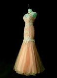 Vintage Mermaid V Neck Pink Tulle With Lace Appliques 2000s Senior Prom Dresses High School Long Formal Dress HZ0311