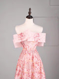 Elegant A line Off The Shoulder Pink Sequin Long Prom Dresses For Teens Evening Outfits Formal Dress HZ0311