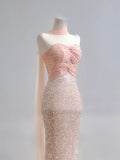 Sparkling Mermaid Sweetheart Champagne Pink Sequin Long Prom Dresses Impress 18th Birthday Outfits Party Gown HZ0311