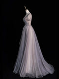 Beautiful Ball Gown V Neck Tulle With Short Sleeves Long Prom Dresses Inspiration Evening Gowns Formal Dress HZ0311