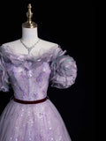 Elegant Ball Gown Off The Shoulder Lilac Sequin Tulle Long Prom Dresses For Teens Evening Outfits Formal Dress HZ0311