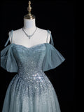 Elegant Ball Gown Off The Shoulder Dusty Grey Tulle Long Prom Dresses For Teens Evening Outfits Formal Dress HZ0311