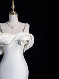 Modest Mermaid Sweetheart With Straps Sleeves White Satin Wedding Dress Long Fairytale Autumn Wedding Dresses HZ0311