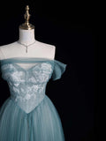 Beautiful Ball Gown Off The Shoulder Blue Tulle Long Prom Dresses Inspiration Evening Gowns Formal Dress HZ0311