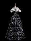 Modest Ball Gown Off The Shoulder Black Floral Sequin College Formal Sweet 16 Outfit Long Prom Dresses For Teens HZ0311