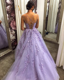 Modest Ball Gown Spaghetti Straps Lilac Lace Prom Dresses Party Dress Birthday Outfits Graduation Dress HZ0311