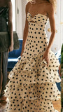 Strapless Mermaid Long Prom Dresses Dots Ruffle Sleeveless Party Dress HZ0311