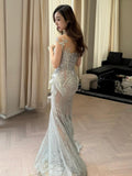 Sparkly Mermaid Sweetheart Silver Sequin Long Prom Dresses Senior Graduation Dance Evening Outfits HZ0311