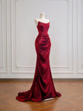 Romantic Mermaid Strapless Burgundy With Ruffles Long Prom Dresses Impress 18th Birthday Outfits Party Gown HZ0311