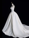 Modest Ball Gown Sweetheart White Satin With Pleated Wedding Dress Long Fairytale Autumn Bridal Dresses HZ0311