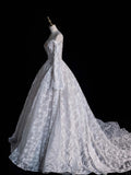 Fairytale Fantasy Art Wedding Dresses Ball Gown Sweetheart Lace White With Long Sleeves Train Brides Dress Fitted Bridal Gowns HZ0311