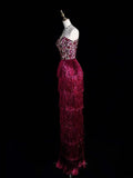 Charming Sheath Strapless Pink Sequins With Tassels Long Prom Dresses Evening Outfits Formal Dress HZ0311