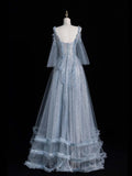 Beautiful Ball Gown Spaghetti Strap Blue Tulle Long Prom Dresses Inspiration Evening Gowns Formal Dress HZ0311
