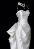 Plain Wedding Dresses Sheath Sweetheart Satin Pleated Brides Dress Fitted Long Bridal Gowns HZ0311
