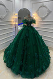 Modest Ball Gown Off The Shoulder Dark Green Tulle Long Quinceanera Dresses Sweet 15 16 Birthday Outfits HZ0311