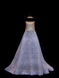 Sparkling Ball Gown Strapless Lilac Scarf With Gold Beaded Inspo Formal Party Gowns Long Prom Dresses HZ0311