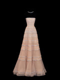 Sparkling Ball Gown Strapless Champagne With Silver Beaded Inspo Formal Party Gowns Long Prom Dresses HZ0311