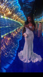 Sexy Mermaid Strapless White Sequins Inspo With High Split Formal Party Gowns Long Prom Dresses HZ0311