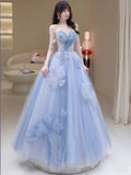 Elegant Ball Gown Sweetheart Blue Tulle Long Prom Dresses Formal Party Dress Prom Gown HZ0311