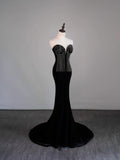 Modest Mermaid Sweetheart Black Velvet College Formal Outfit Prom Graduation Dresses For Teens HZ0311