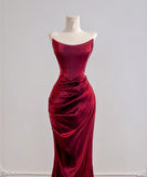 Romantic Mermaid Strapless Burgundy With Ruffles Long Prom Dresses Impress 18th Birthday Outfits Party Gown HZ0311