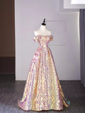 New Ball Gown Strapless Sequins Short Sleeves Long Prom Dresses For High School Teens Girls Formal Bridesmaid Dress HZ0311